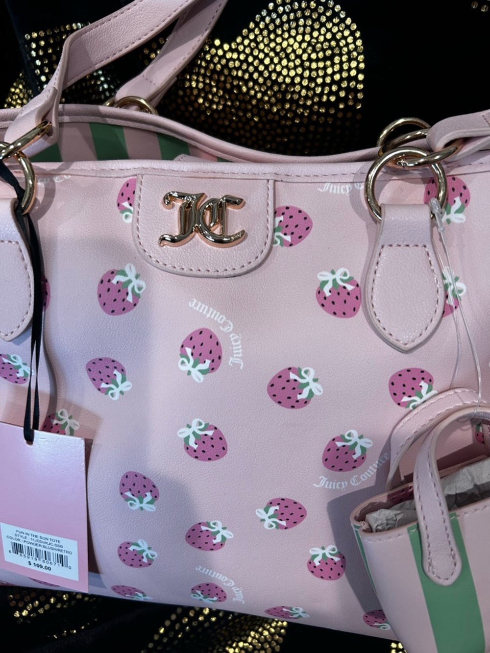 Juicy Couture Pink Strawberry Print Tote - Picture 7 of 9